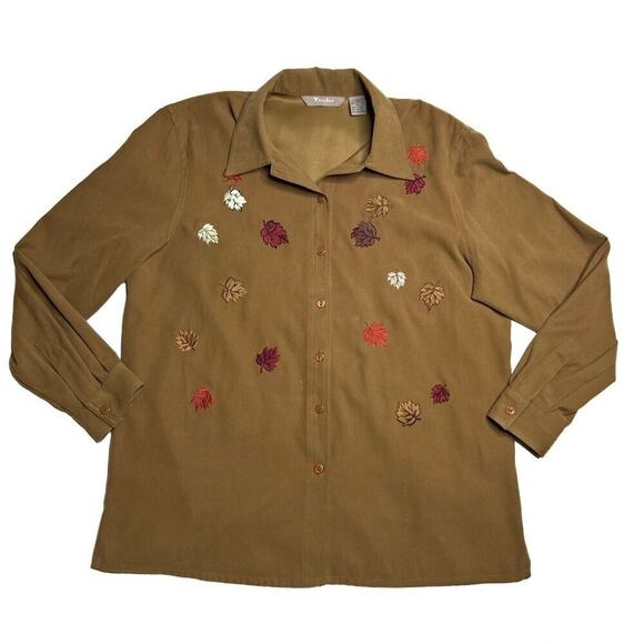 TanJay Vintage 90s Fall Leaves Button Up Shirt Women's 14 Autumn Foliage 90s - Picture 1 of 12